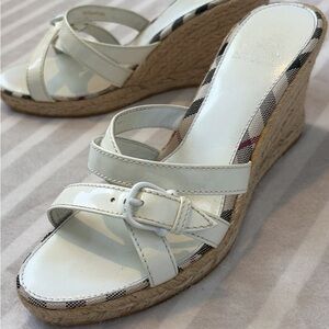 Authentic Burberry White Leather Wedge Sandals